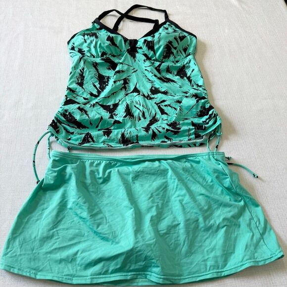 Jag Tropical Floral Swimming Tankini Skort Two Piece Set Vacation Beachy Size L - Picture 1 of 8